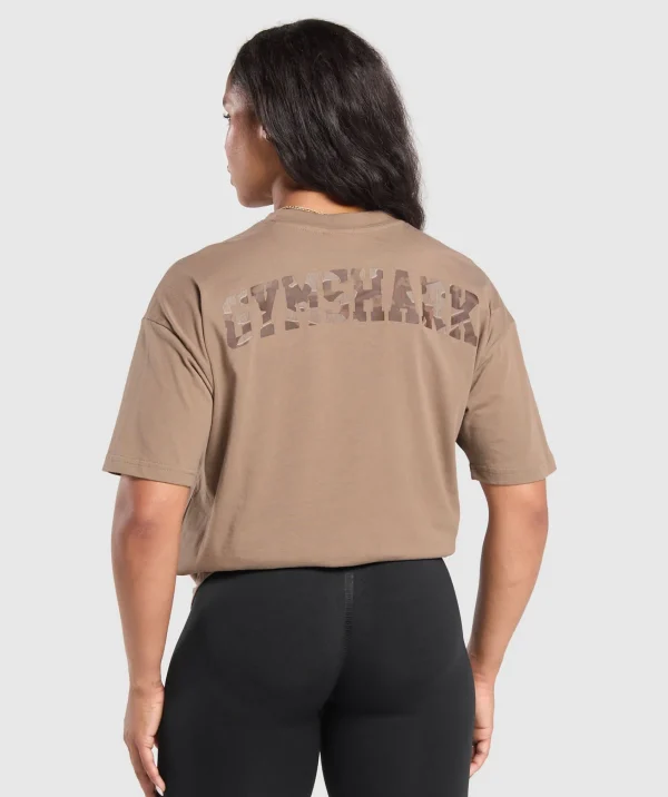 Gymshark T-shirts & Tops*Adapt Camo Graphic Oversized Top SoulBrown