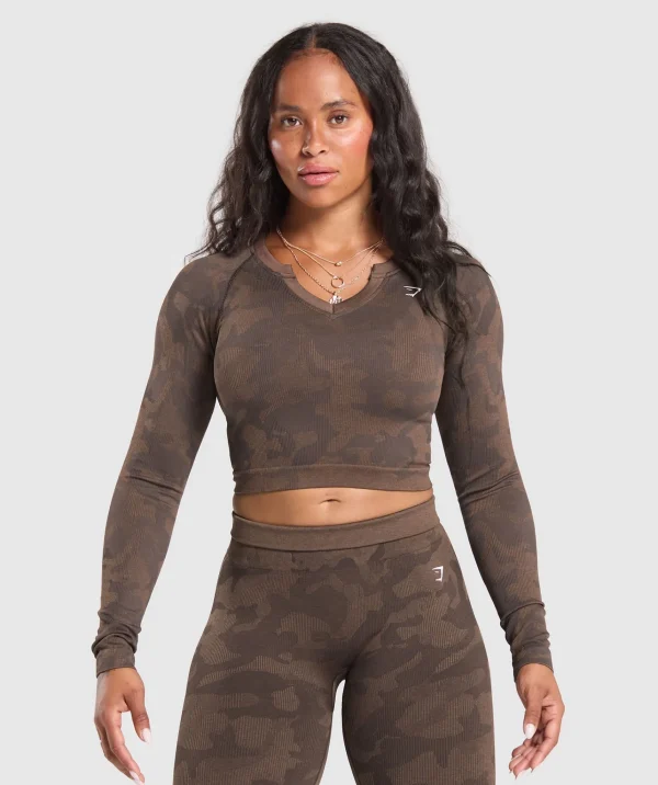 Gymshark Crop Tops*Adapt Camo Long Sleeve Crop Top DeepBrown/SoulBrown