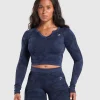 Gymshark Crop Tops | T-shirts & Tops*Adapt Camo Long Sleeve Crop Top MidnightBlue/AshBlue