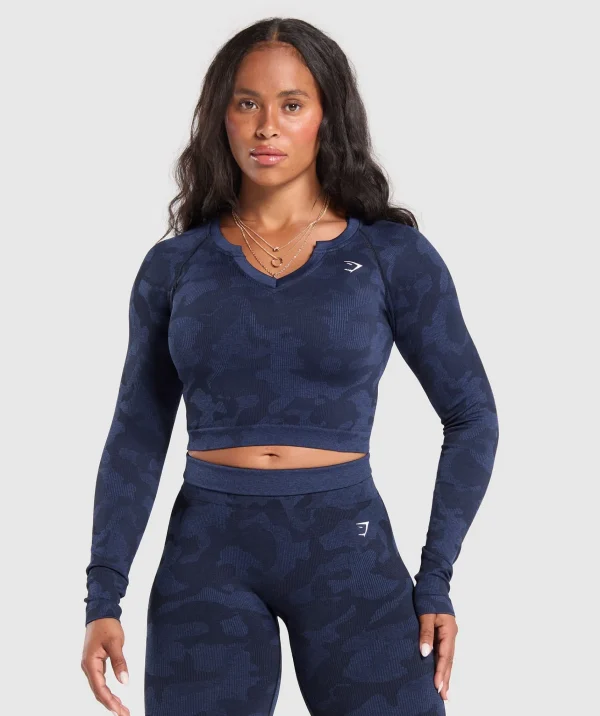 Gymshark Crop Tops | T-shirts & Tops*Adapt Camo Long Sleeve Crop Top MidnightBlue/AshBlue