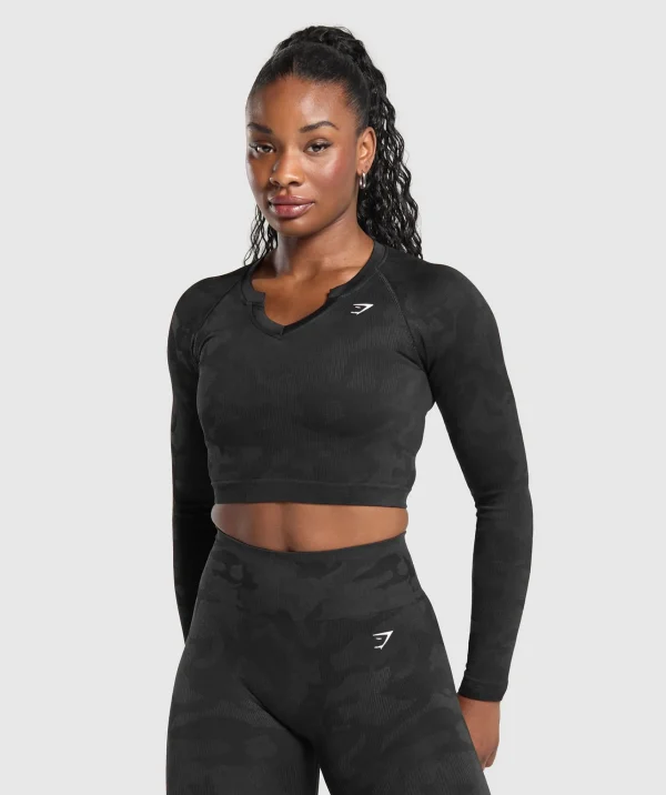 Gymshark Crop Tops | T-shirts & Tops*Adapt Camo Long Sleeve Crop Top Black/AsphaltGrey