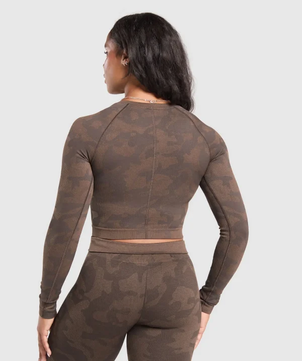 Gymshark Crop Tops*Adapt Camo Long Sleeve Crop Top DeepBrown/SoulBrown