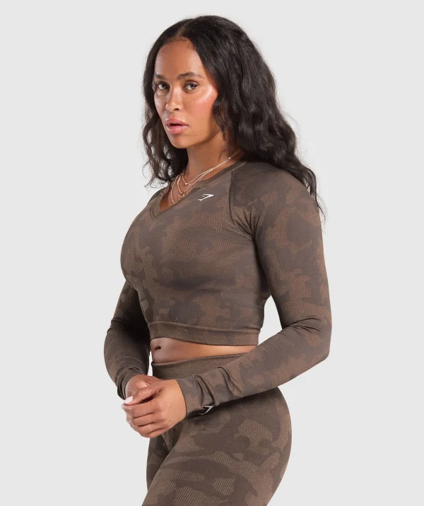 Gymshark Crop Tops*Adapt Camo Long Sleeve Crop Top DeepBrown/SoulBrown