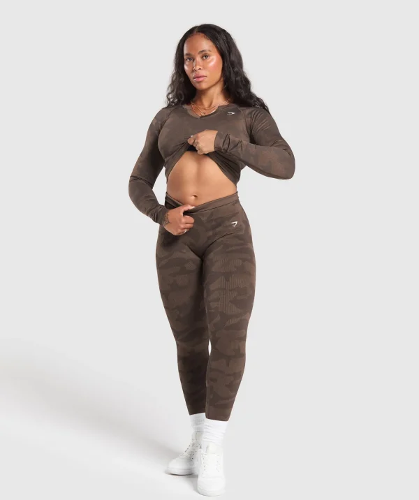 Gymshark Crop Tops*Adapt Camo Long Sleeve Crop Top DeepBrown/SoulBrown