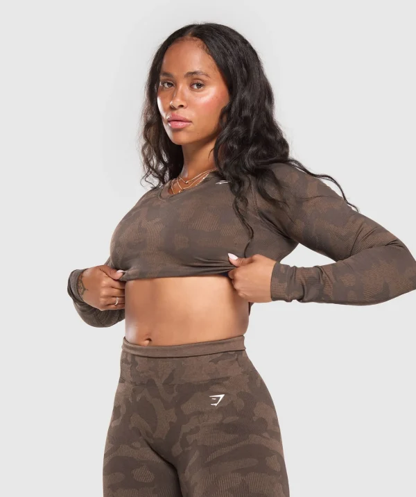 Gymshark Crop Tops*Adapt Camo Long Sleeve Crop Top DeepBrown/SoulBrown