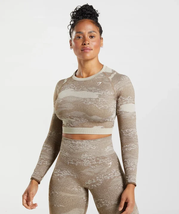 Gymshark Crop Tops | T-shirts & Tops*Adapt Camo Seamless Lace Up Back Top PebbleGrey/SoulBrown