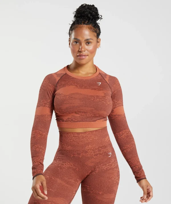 Gymshark Crop Tops | T-shirts & Tops*Adapt Camo Seamless Lace Up Back Top StormRed/CherryBrown