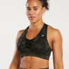 Gymshark Sports Bras*Adapt Camo Seamless Ribbed Sports Bra Black/CamoBrown