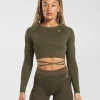 Gymshark Crop Tops | T-shirts & Tops*Adapt Camo Seamless Ribbed Long Sleeve Crop Top WinterOlive/SoulBrown