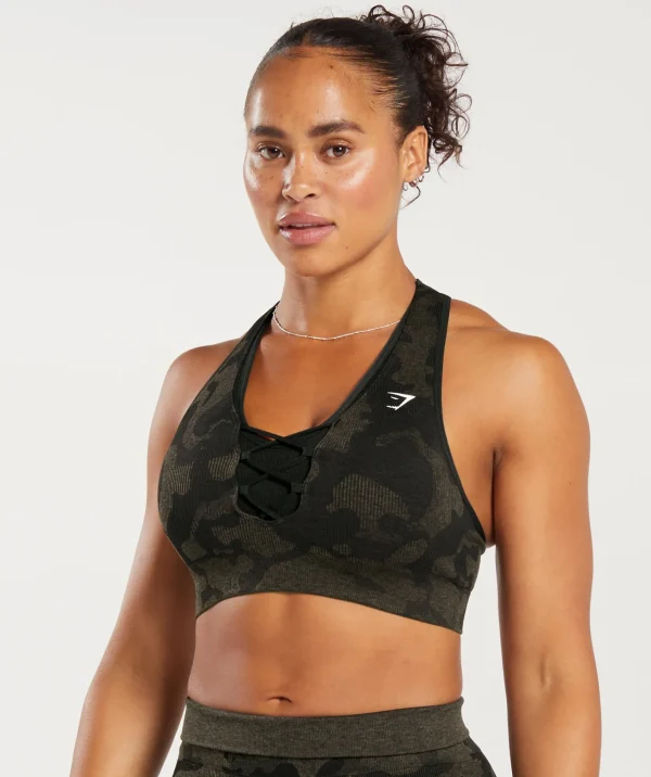 Gymshark Sports Bras*Adapt Camo Seamless Ribbed Sports Bra Black/CamoBrown