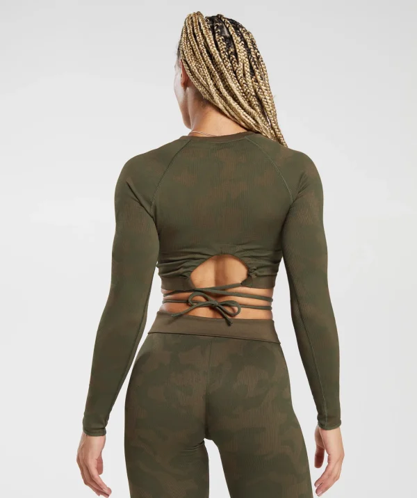 Gymshark Crop Tops | T-shirts & Tops*Adapt Camo Seamless Ribbed Long Sleeve Crop Top WinterOlive/SoulBrown