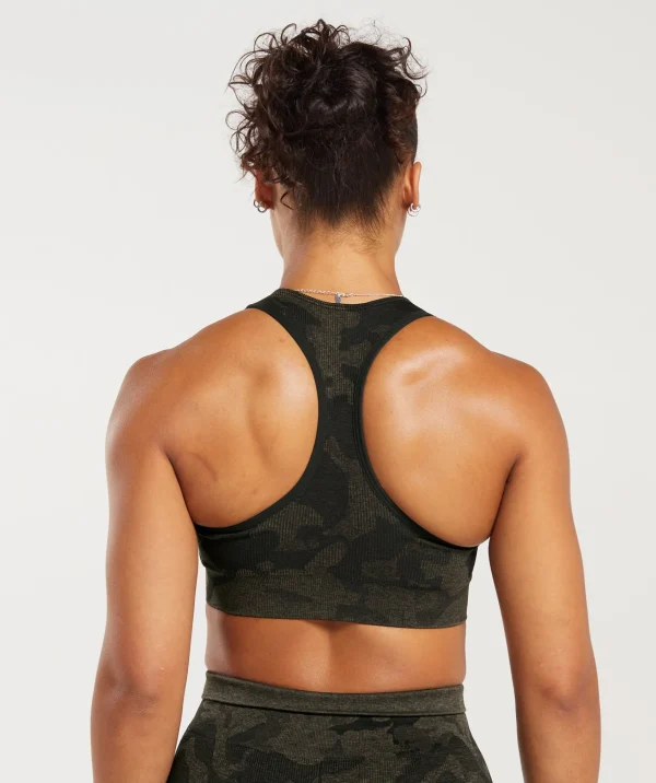 Gymshark Sports Bras*Adapt Camo Seamless Ribbed Sports Bra Black/CamoBrown