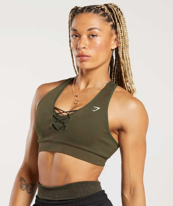 Gymshark Sports Bras*Adapt Camo Seamless Ribbed Sports Bra WinterOlive/SoulBrown