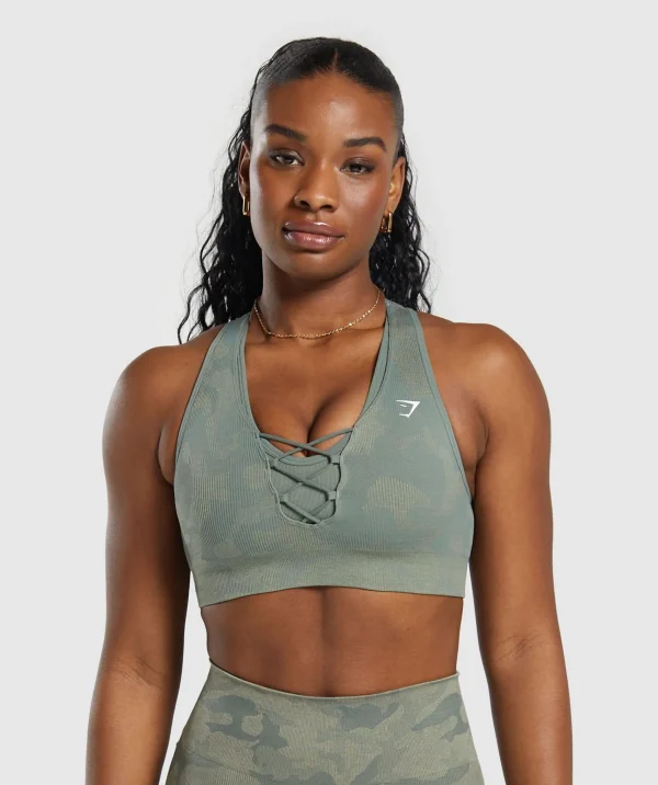 Gymshark Sports Bras*Adapt Camo Seamless Sports Bra UnitGreen/ChalkGreen