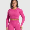 Gymshark T-shirts & Tops*Adapt Fleck Seamless Long Sleeve Crop Top WinningPink/SourPink