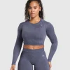 Gymshark T-shirts & Tops*Adapt Fleck Seamless Long Sleeve Crop Top WeightedPurple/MetalPurple