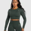 Gymshark Crop Tops | T-shirts & Tops*Adapt Fleck Seamless Long Sleeve Crop Top VictoryGreen/UnitGreen