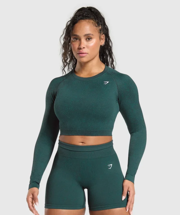 Gymshark Crop Tops | T-shirts & Tops*Adapt Fleck Seamless Long Sleeve Crop Top DarkestTeal/FunctionalTeal