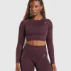 Gymshark Crop Tops | T-shirts & Tops*Adapt Fleck Seamless Long Sleeve Crop Top DepthPurple/SteelPurple