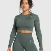 Gymshark Crop Tops | T-shirts & Tops*Adapt Fleck Seamless Long Sleeve Crop Top SlateTeal/CargoTeal