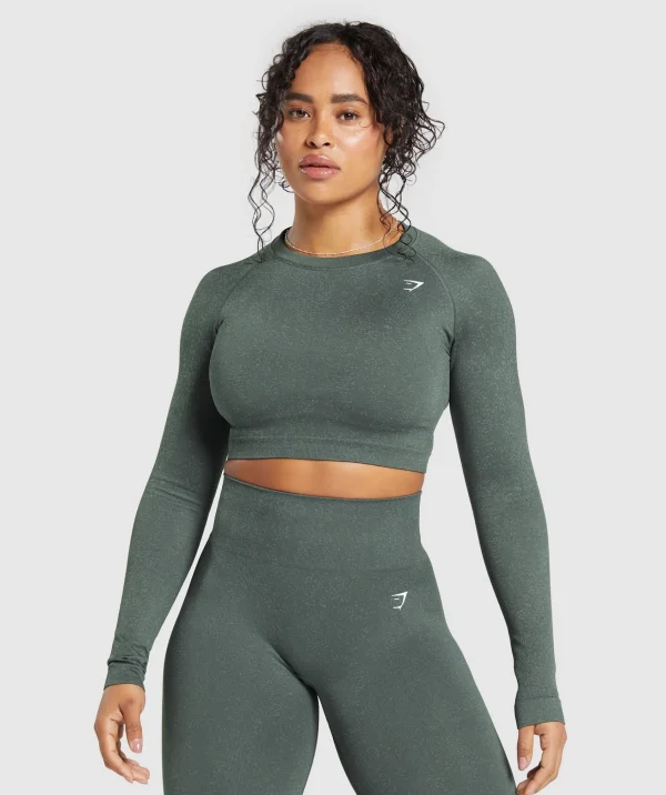 Gymshark Crop Tops | T-shirts & Tops*Adapt Fleck Seamless Long Sleeve Crop Top SlateTeal/CargoTeal