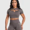 Gymshark Crop Tops | T-shirts & Tops*Adapt Monogram Seamless Ruched Crop Top GreyedPurple/BrushedGrey