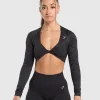 Gymshark Crop Tops | T-shirts & Tops*Adapt Safari Long Sleeve Crop Top Black/AsphaltGrey