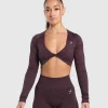 Gymshark Crop Tops | T-shirts & Tops*Adapt Safari Long Sleeve Crop Top DepthPurple/GreyedPurple