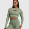 Gymshark Crop Tops | T-shirts & Tops*Adapt Safari Seamless Faded Long Sleeve Top ForceGreen/FadedGreen