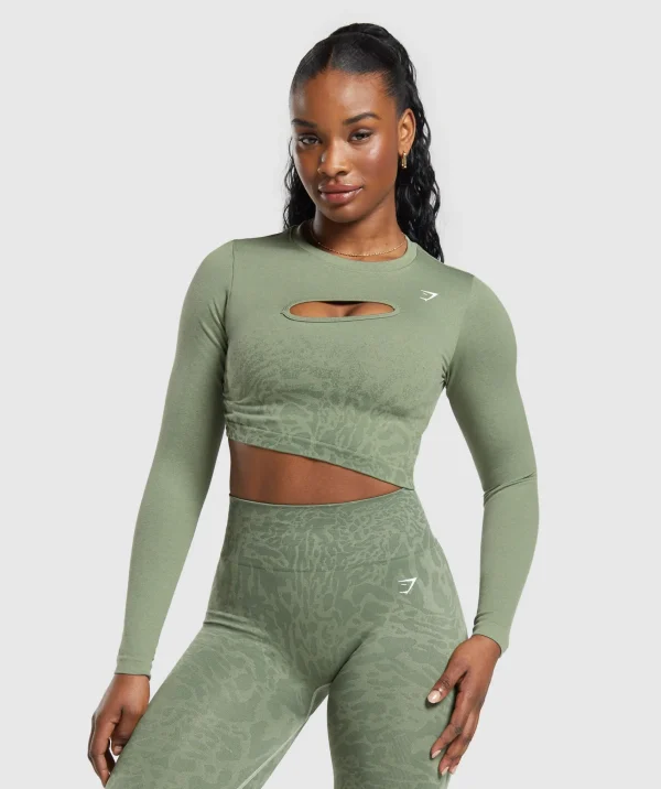 Gymshark Crop Tops | T-shirts & Tops*Adapt Safari Seamless Faded Long Sleeve Top ForceGreen/FadedGreen