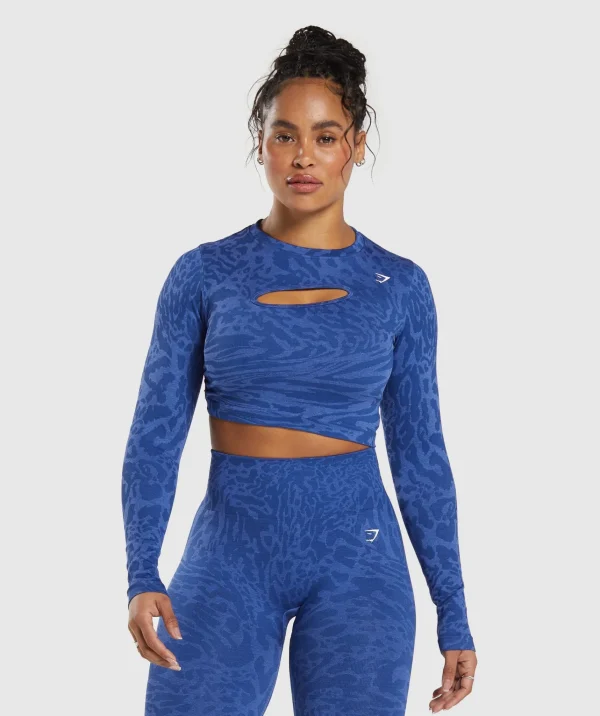 Gymshark Crop Tops | T-shirts & Tops*Adapt Safari Seamless Long Sleeve Crop Top WaveBlue/IrisBlue