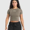 Gymshark T-shirts & Tops*Built In The Weight Room Baby Tee CamoBrown