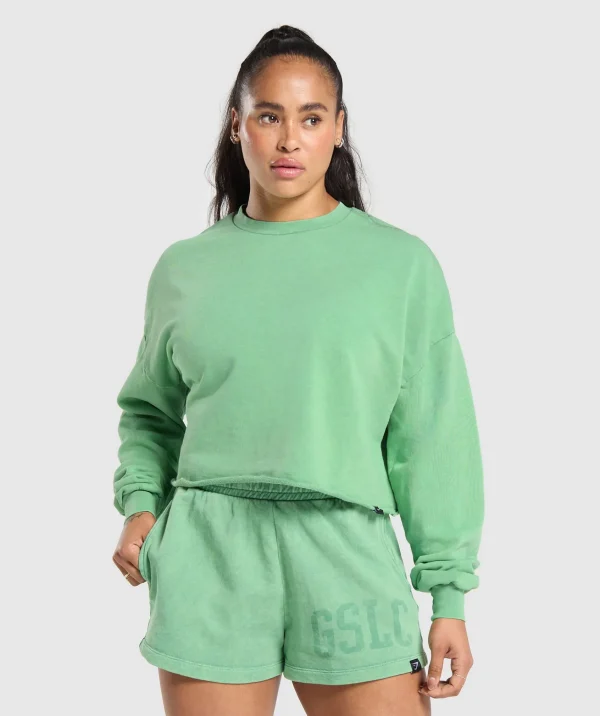 Gymshark Hoodies & Sweatshirts*Collegiate Shadow Washed Midi Sweatshirt LagoonGreen