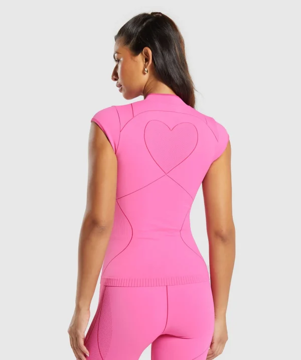 Gymshark T-shirts & Tops*Contour Heart Seamless Short Sleeve Top FetchPink/PunkPink