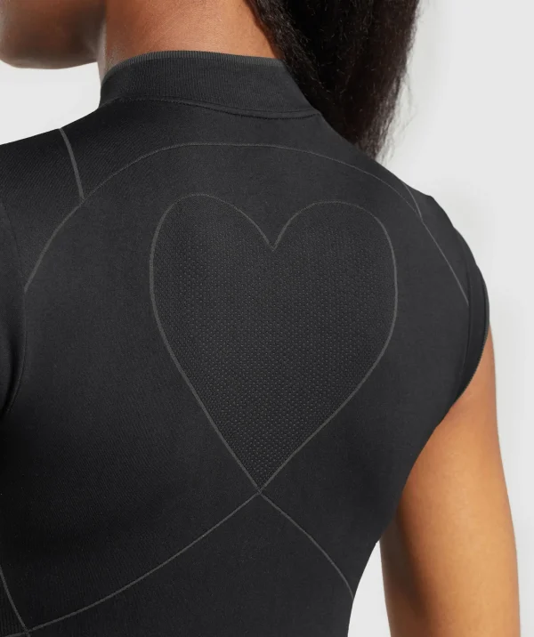 Gymshark T-shirts & Tops*Contour Heart Seamless Short Sleeve Top Black/AsphaltGrey