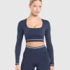 Gymshark Crop Tops*Contrast Seamless Crop Top HeavyBlue