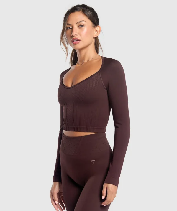 Gymshark T-shirts & Tops*Corset Seamless Long Sleeve Top HeritageBrown