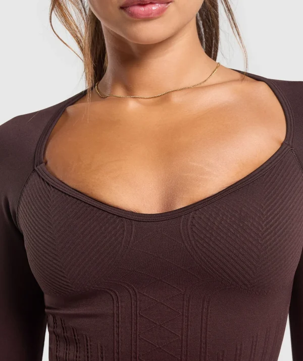 Gymshark T-shirts & Tops*Corset Seamless Long Sleeve Top HeritageBrown