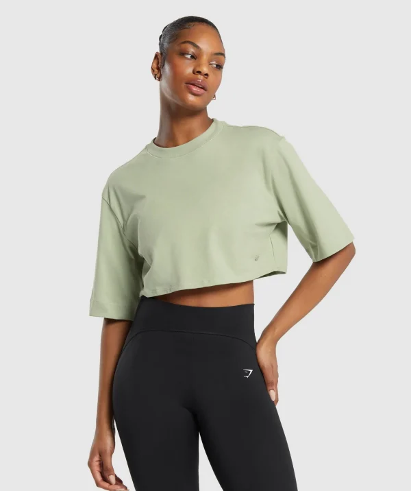 Gymshark Crop Tops | T-shirts & Tops*Cotton Boxy Crop Top FadedGreen