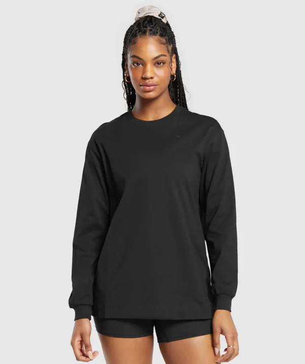 Gymshark Modest Workout Clothes & Hijabs | T-shirts & Tops*Cotton Oversized Long Sleeve Top Black