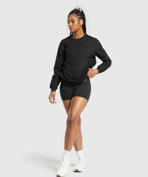 Gymshark Modest Workout Clothes & Hijabs | T-shirts & Tops*Cotton Oversized Long Sleeve Top Black