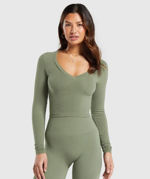 Gymshark Crop Tops | T-shirts & Tops*Cotton Seamless Long Sleeve Midi Top BaseGreen