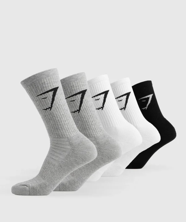 Gymshark Crew Socks*Crew Socks 5pk White/Black/LightGreyMarl