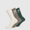 Gymshark Crew Socks*Crew Socks 3pk VictoryGreen/CamoBrown/PebbleGrey