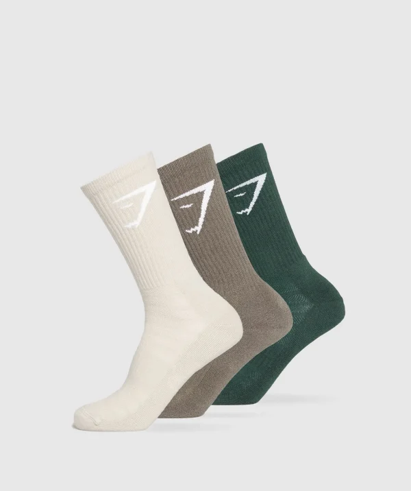 Gymshark Crew Socks*Crew Socks 3pk VictoryGreen/CamoBrown/PebbleGrey