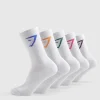 Gymshark Crew Socks*Crew Socks 5pk Blue/Purple/Teal/Pink/Orange