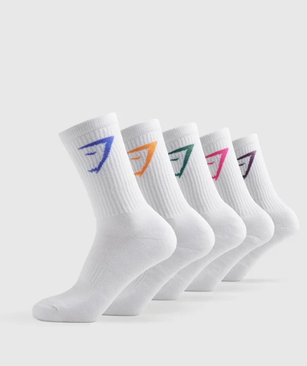 Gymshark Crew Socks*Crew Socks 5pk Blue/Purple/Teal/Pink/Orange