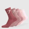 Gymshark Crew Socks*Crew Socks 5pk WashedBerryPink/ChestnutPink/CalmPink/LiftPink/IcePink