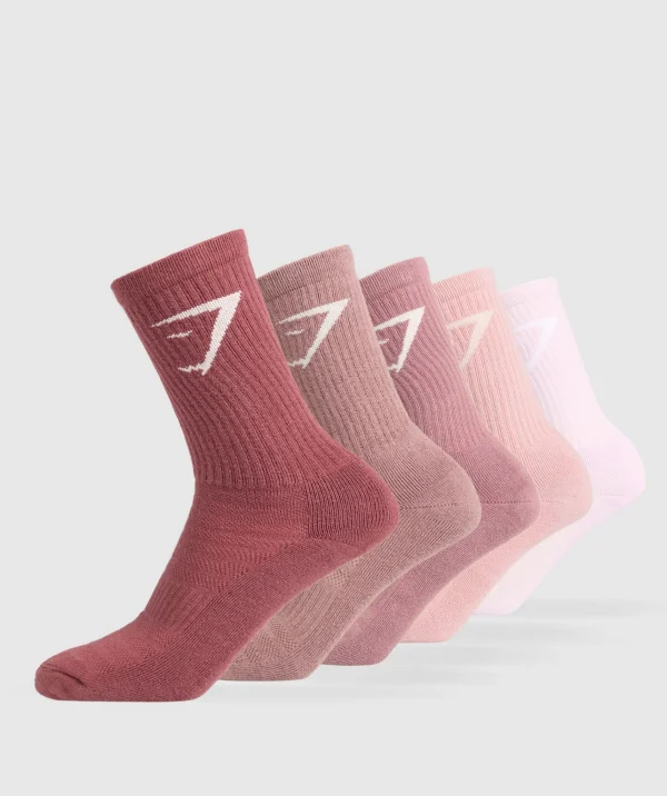 Gymshark Crew Socks*Crew Socks 5pk WashedBerryPink/ChestnutPink/CalmPink/LiftPink/IcePink