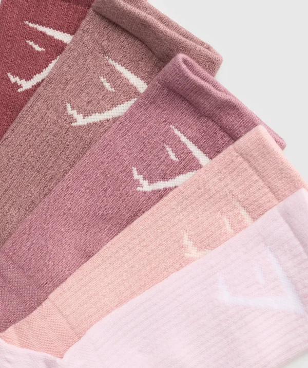 Gymshark Crew Socks*Crew Socks 5pk WashedBerryPink/ChestnutPink/CalmPink/LiftPink/IcePink